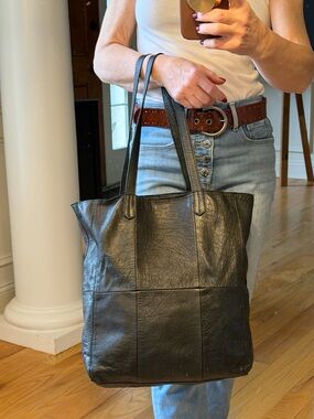 Day & Mood Boho Leather Tote Black Slouchy Shopper Bag (GUC)